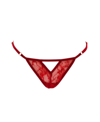 String rouge avec bijou perle & strass dorés 